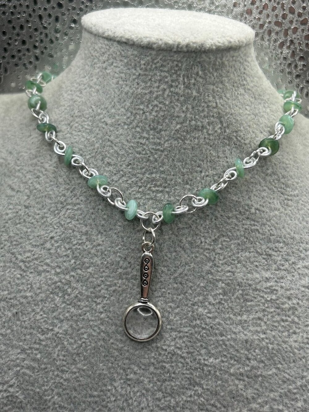 Handmade Green Glass Bead Magnifying Glass Necklace